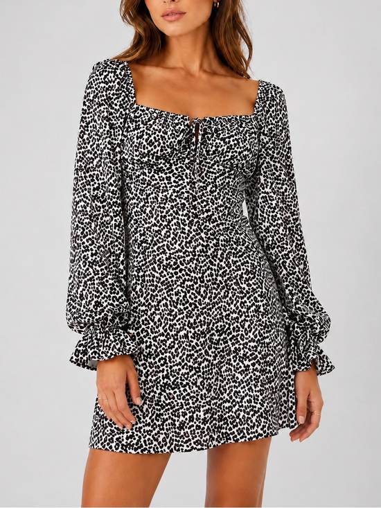 Zara Dresses & Skirts - Zara Leopard Print Square Neck Long Sleeve Mini Dress Size S NWT